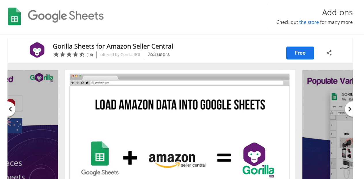 search for Gorilla ROI in any Google Sheet > menu > add-ons > get add-ons